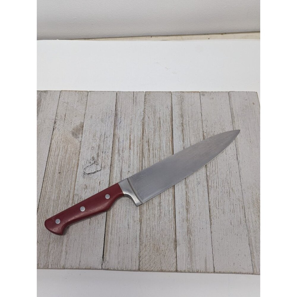 Paula Deen Chef Knife Stainless Steel Red Handle 8" Blade 13-1/2" Long - Picture 2 of 12
